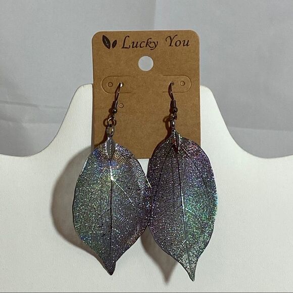 Lucky You Jewelry - Iridescent Leaf Earrings